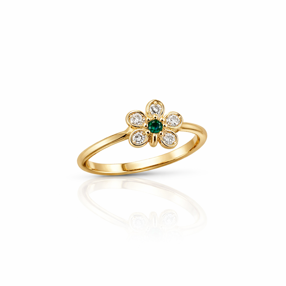Emerald Bloom Diamond Halo Ring